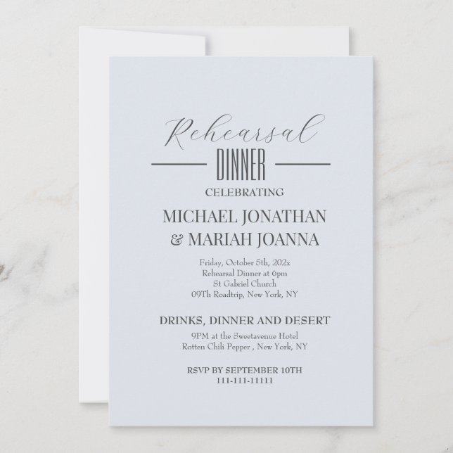 Einfache Elegante Abendessen vor der Probe Einladung (Vorderseite)