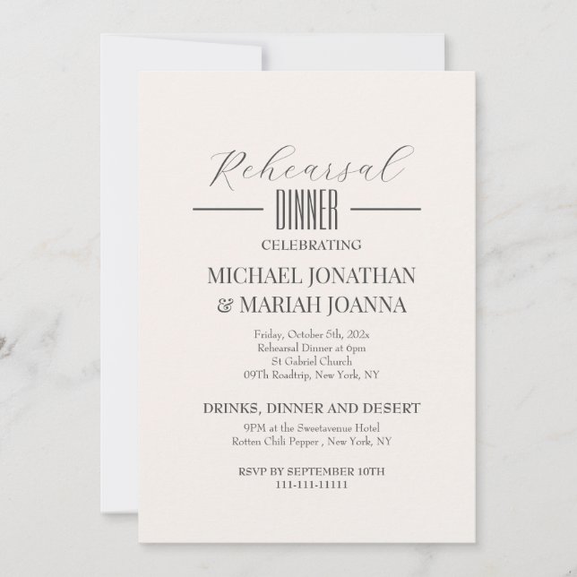 Einfache Elegante Abendessen vor der Probe Einladung (Vorderseite)