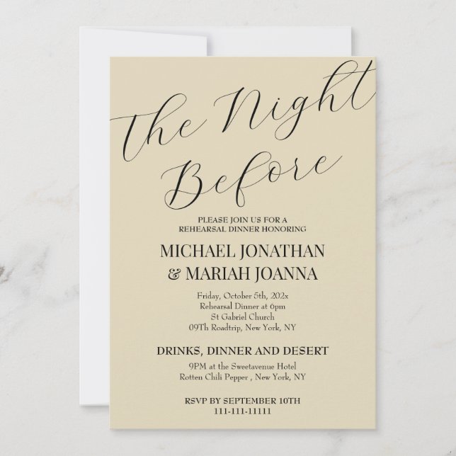 Einfache Elegante Abendessen vor der Probe Einladung (Vorderseite)