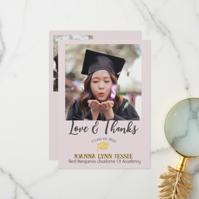 Einfache Elegante Abschluss Gold Cap Danke Script (Vorderseite/Rückseite Beispiel)