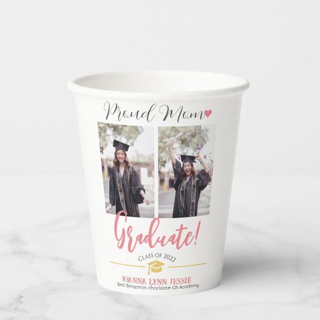 Einfache Elegante Abschluss Gold Cap Danke Script Pappbecher (Vorderseite)