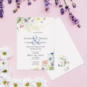 Einfache elegante Aquarell-Wildblumen Boho-Hochzei Folieneinladung