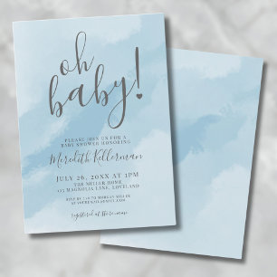 Einfache elegante Aquarellblaue Oh Baby Shower Einladung