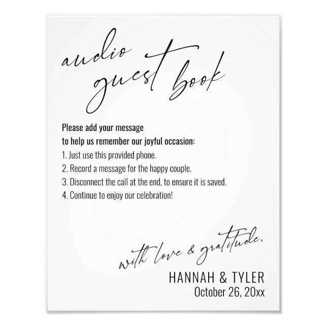 Einfache Elegante Audio Gästebuchsignatur Fotodruck (Vorne)