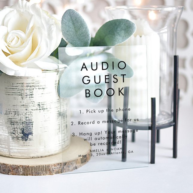 Einfache Elegante Audio Guestbook Hochzeit Acrylschild (Von Creator hochgeladen)