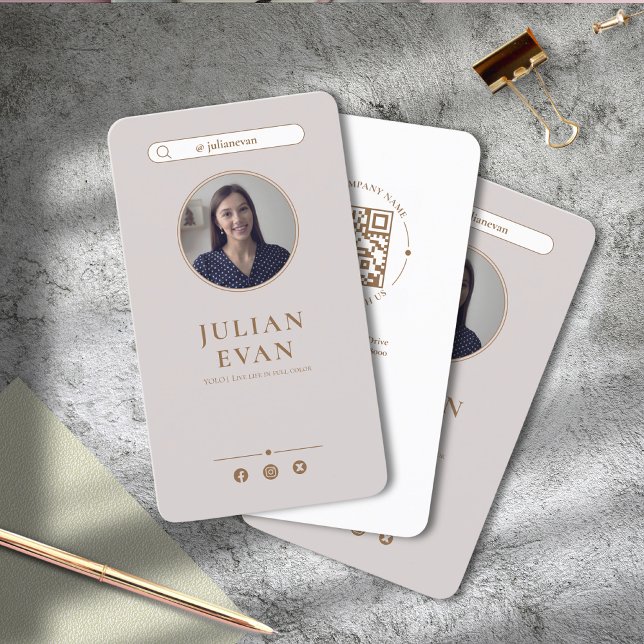 Einfache elegante Beige Foto Business Card Visitenkarte (Simple Elegant Beige Photo Profile Businss Card)