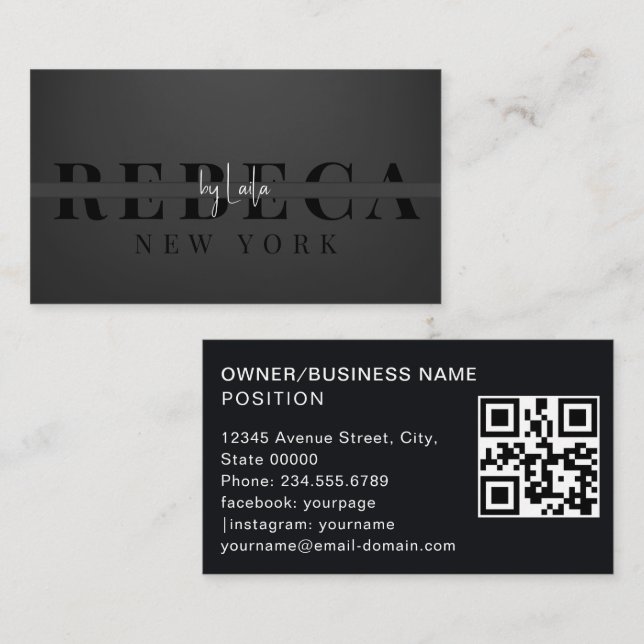 Einfache elegante Berufliche Black Business Card Visitenkarte (Vorne/Hinten)