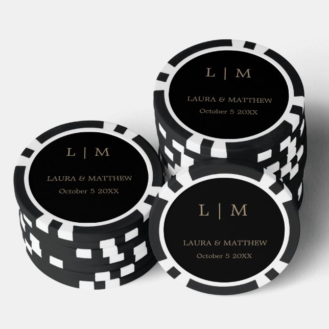 Einfache Elegante Black Gold Monogram Wedding Pokerchips (Stapel)