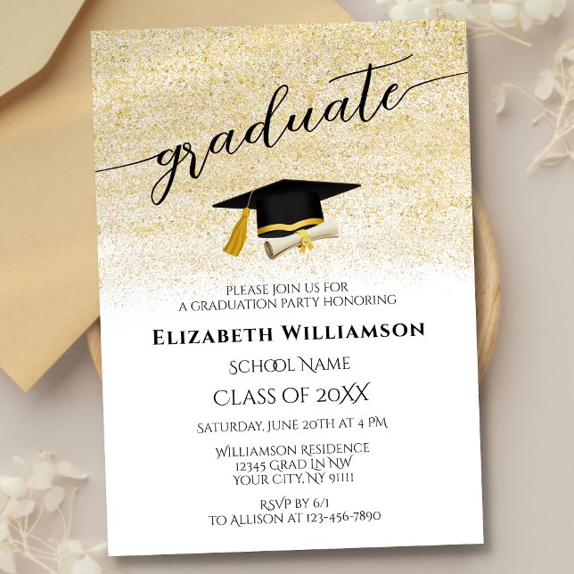 Einfache Elegante Black Gold Script Graduation Par Einladung (Von Creator hochgeladen)