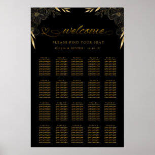 Einfache elegante Black & Gold Seating Chart Poster