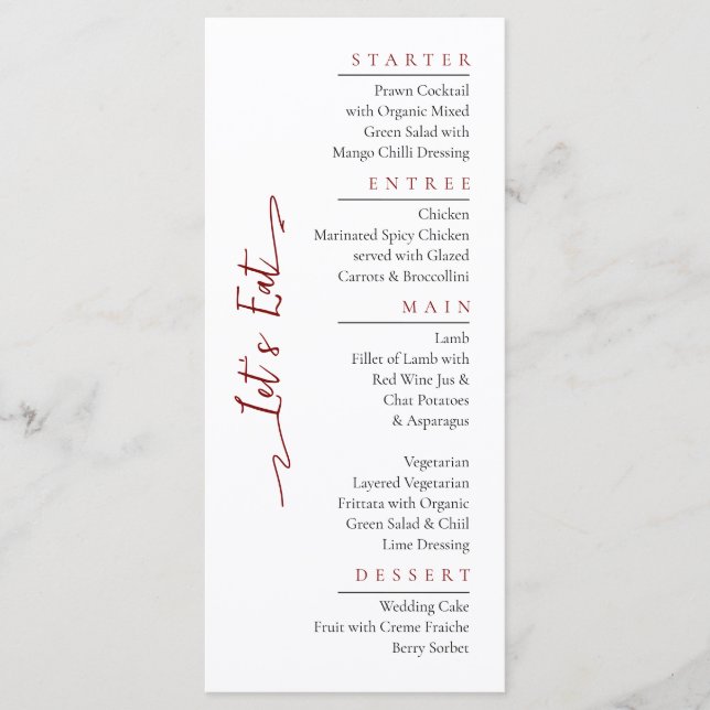 Einfache elegante Black Modern Wedding Menu Flat Menükarte (Vorderseite)