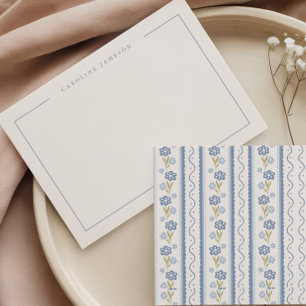Einfache elegante blaue florale flache Notizkarte Mitteilungskarte