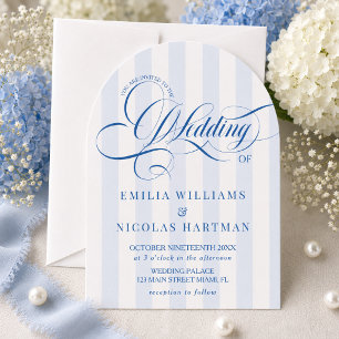 Einfache elegante blaue gestreifte Hochzeitseinlad Einladung