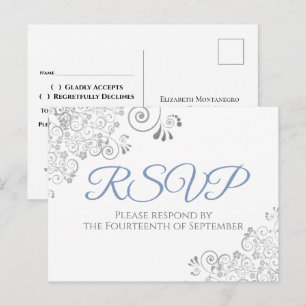 Einfache elegante blaue Hochzeits-RSVP mit Silberv Postkarte