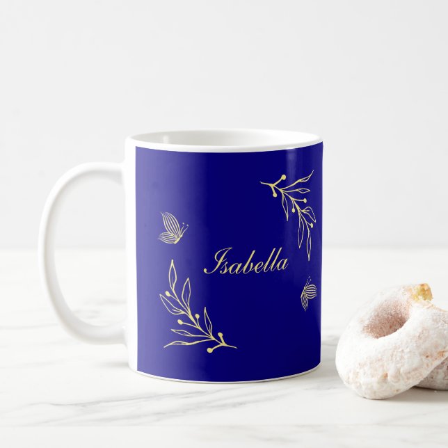 Einfache, elegante Blume königsblau Kaffeetasse (Mit Donut)