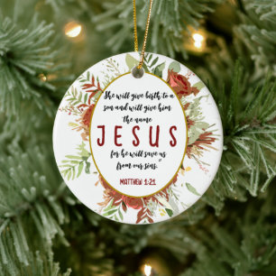 Einfache elegante Blume und Bibelversen Keramik Ornament