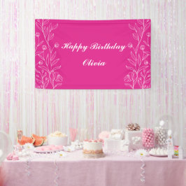 Einfache Elegante Blumen Hot Pink Birthday Foam Bo Banner