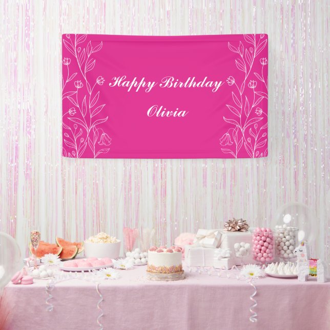 Einfache Elegante Blumen Hot Pink Birthday Foam Bo Banner (Party)