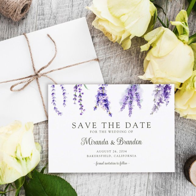 Einfache Elegante Blumen Lavendel Save the Date Ka (Von Creator hochgeladen)