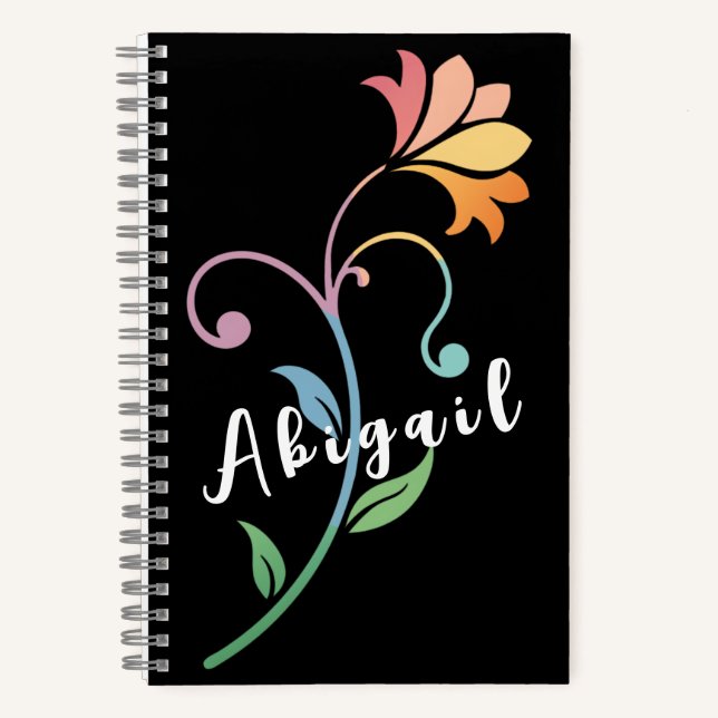 Einfache Elegante Blumenfarben Name Notizbuch (Vorderseite)