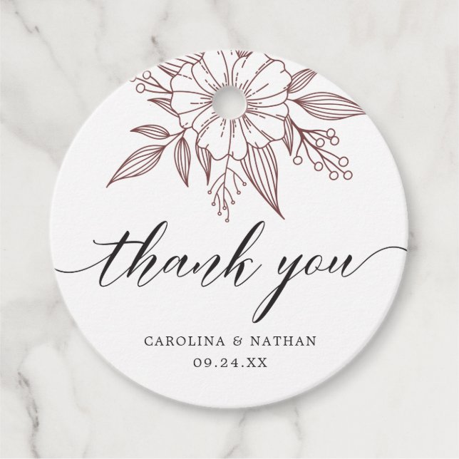 Einfache Elegante Blumenhochzeit Vielen Dank Red Geschenkanhänger (Vorderseite)