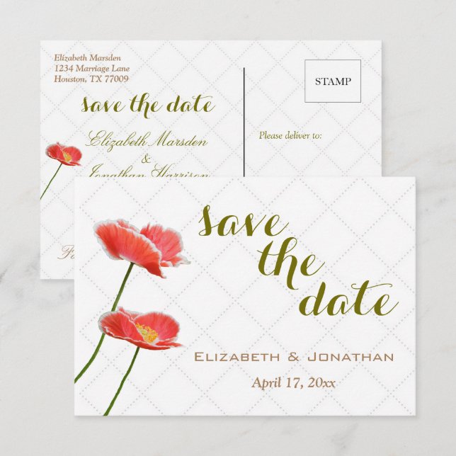 Einfache Elegante Blumenpfropfen Save the Date Einladung (Vorne/Hinten)