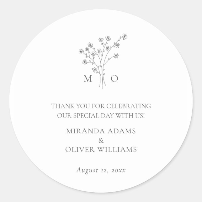 Einfache, elegante Blumenstrauß minimalistische Ho Runder Aufkleber (Vorderseite)