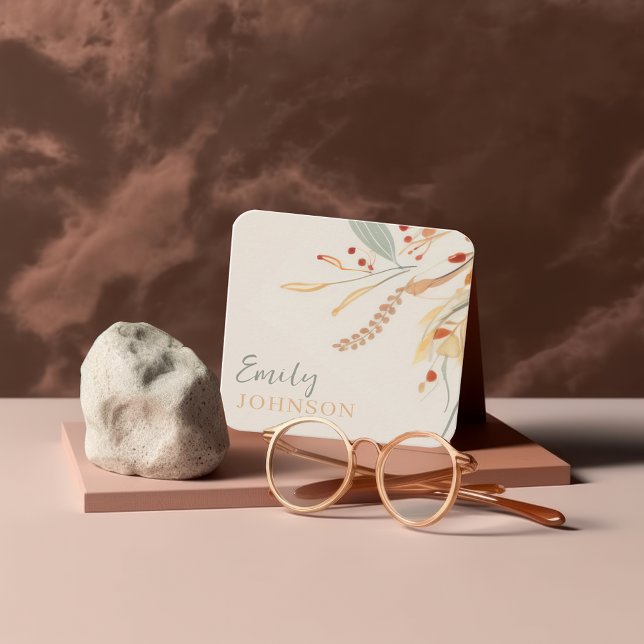 Einfache Elegante Bohemische botanische Kalligraph Quadratische Visitenkarte (Von Creator hochgeladen)