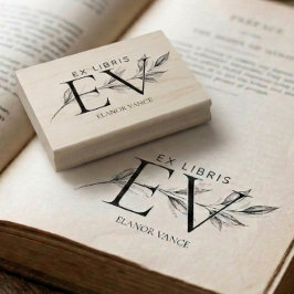 Einfache elegante botanische Ex Libris Initialen N Gummistempel