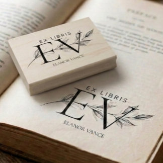 Einfache elegante botanische Ex Libris Initialen N Gummistempel