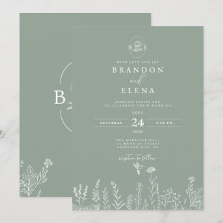 Einfache elegante botanische Hochzeit der Blumen Einladung