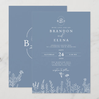 Einfache Elegante Botanische Hochzeit von Dusty Bl Einladung