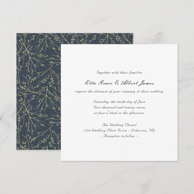 Einfache elegante botanische quadratische Hochzeit Einladung (Vorne/Hinten)