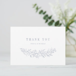 Einfache elegante botanische staubblaue Dankeskart Dankeskarte