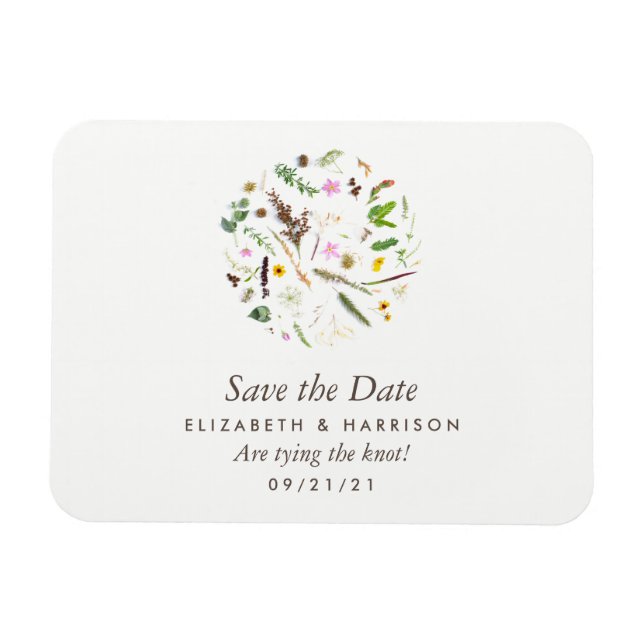 Einfache, elegante Botanische Wilde Blume Hochzeit Magnet (Horizontal)