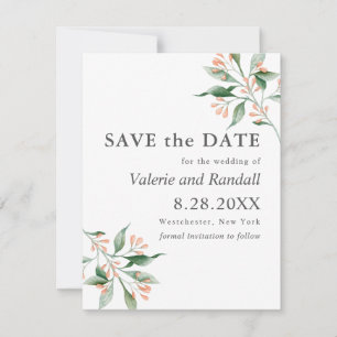 Einfache elegante botnanische Hochzeit Sichern Sie Save The Date