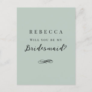 Einfache, elegante Braun-grün-Bridesmaid-Initiativ Postkarte