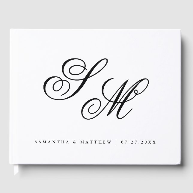 Einfache elegante Braut Groom Monogram White Weddi Gästebuch (Vorderseite)