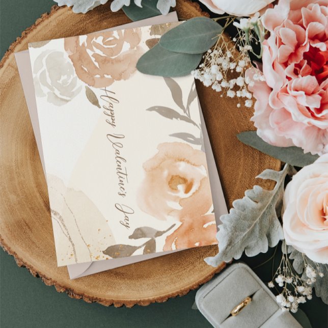 EINFACHE ELEGANTE BROWWATERCOLOR FLORAL VALENTINE KARTE (Von Creator hochgeladen)