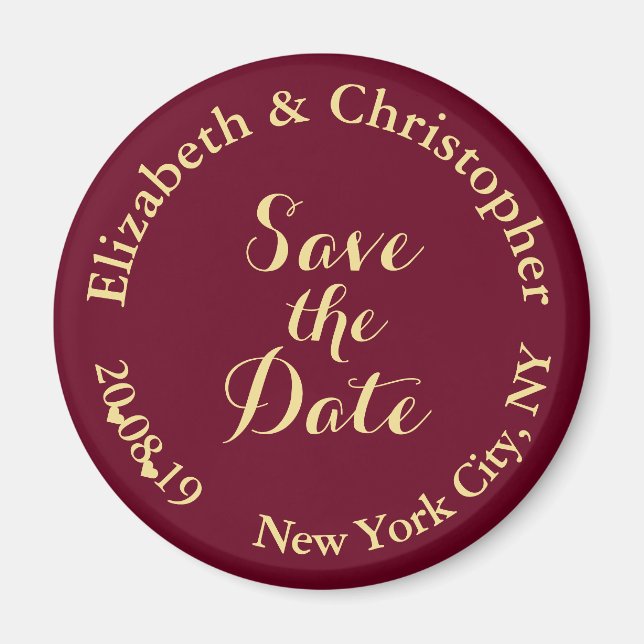 Einfache elegante Burgundy Gold Wedding retten das Magnet (Vorne)