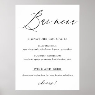 Einfache Elegante Calligrafy Bar Menu Sign Poster