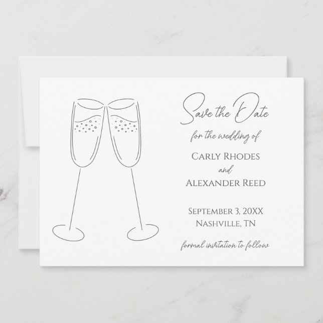 Einfache Elegante Champagner Save the Date Einladu (Vorderseite)