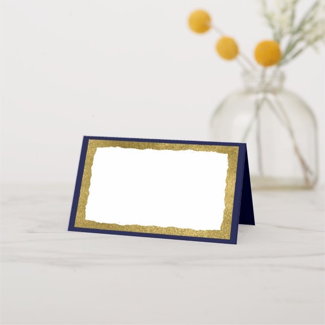 Einfache Elegante Classic Gold Blue Party Veransta Platzkarte (Rückseite)
