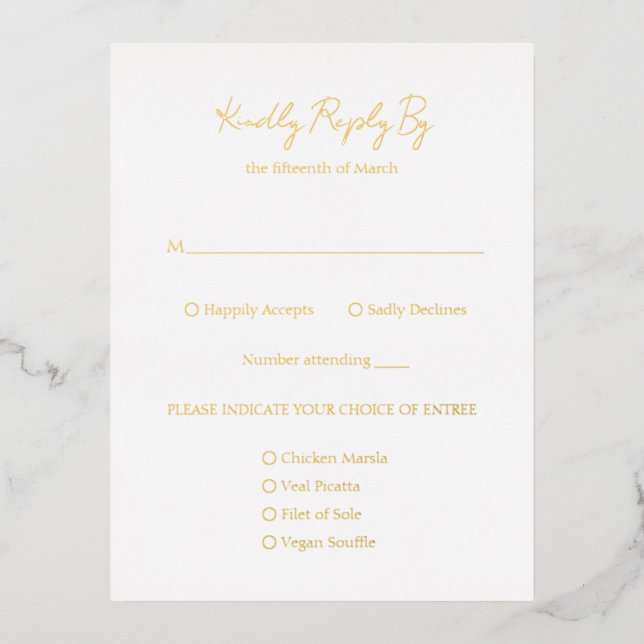 Einfache Elegante Classic Gold Foil Wedding RSVP C Folie Einladungspostkarte (Vorderseite)