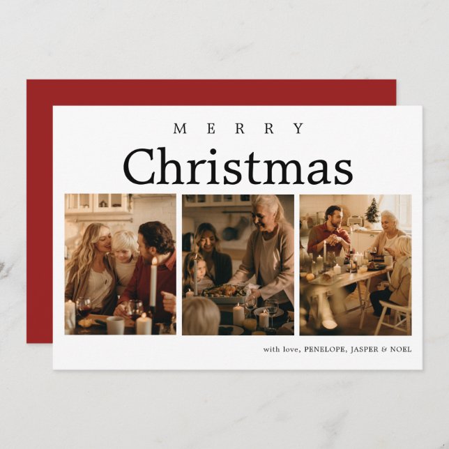 Einfache Elegante Collage Weihnachtskarte Feiertagskarte (Vorne/Hinten)