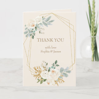 Einfache, elegante Cream Gold Floral Frame Wedding Dankeskarte