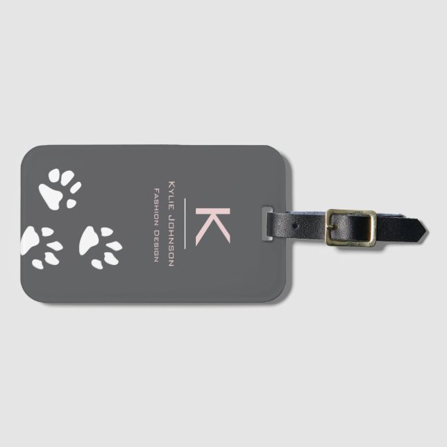 Einfache, elegante Dog Pfote Niedlicher Mit Monogr Gepäckanhänger (Vorderseite (Horizontal))