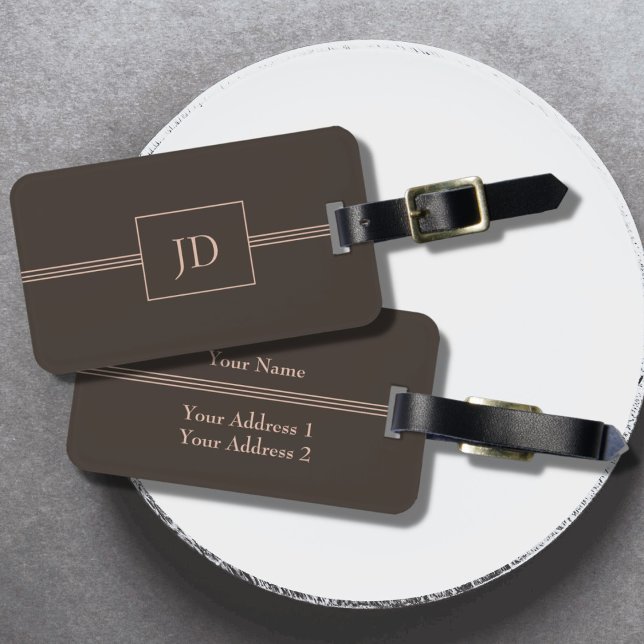 Einfache elegante Dunkelbraune Monogramm-Gepäckmar Gepäckanhänger (Von Creator hochgeladen)
