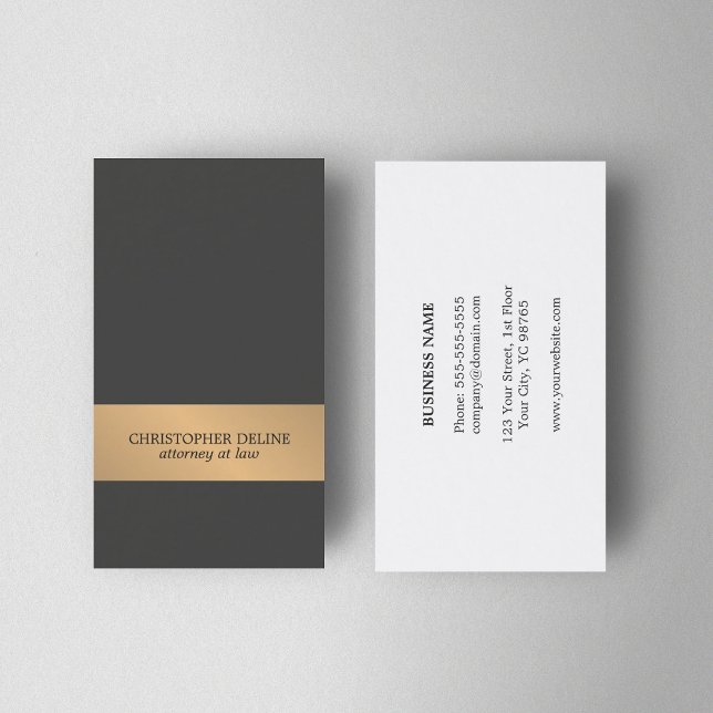 Einfache elegante dunkelgraue Imitats Goldstreifen Visitenkarte (Von Creator hochgeladen)