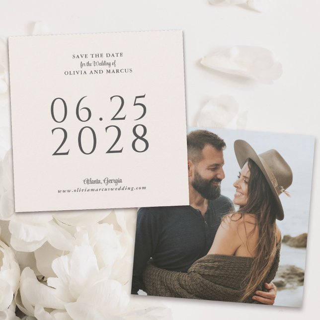 Einfache Elegante Ecru Platz Save the Date und Fot (Von Creator hochgeladen)
